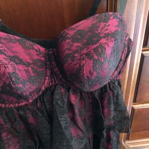 Sexy Raspberry and Black Lace Lingerie Set